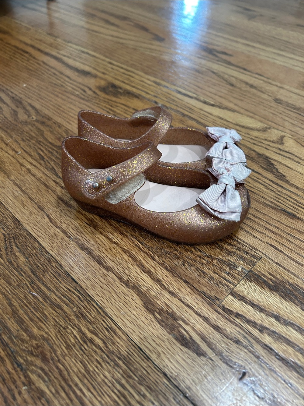 Mini Melissa Girls Glitter Bow Mary Jane Shoes in Rose Gold